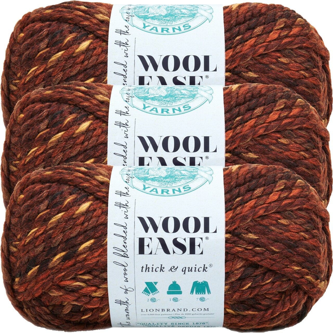 (3 Pack) Lion Brand Wool-Ease Thick & Quick Yarn - Sequoia Print